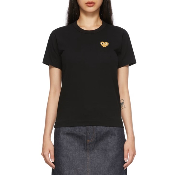Comme des Garcons Tops - COMME DES GARÇONS PLAY Black & Gold Heart Patch T-Shirt